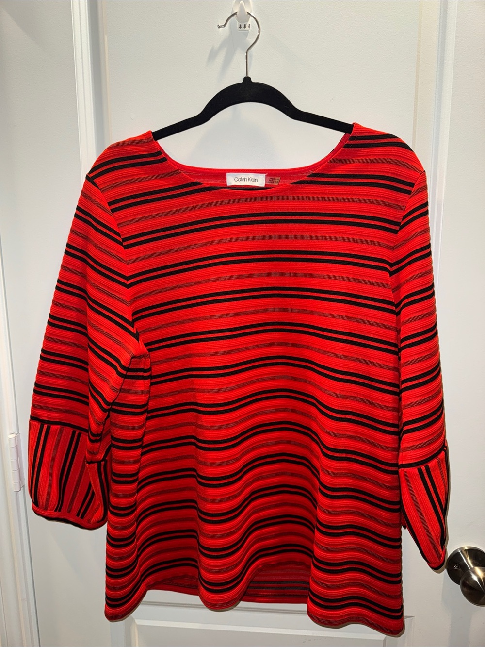 Calvin Klein Red and Black Striped Boatneck Tunic Sz XL